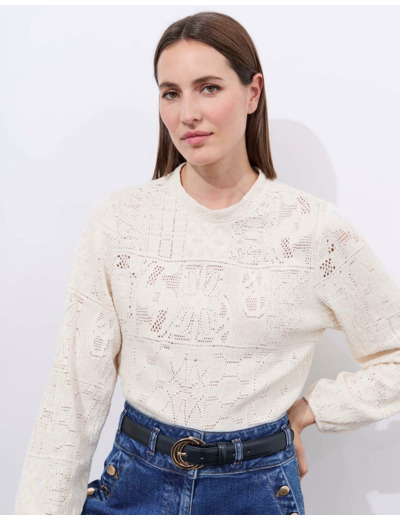 Top manches longues uni ECRU Femme