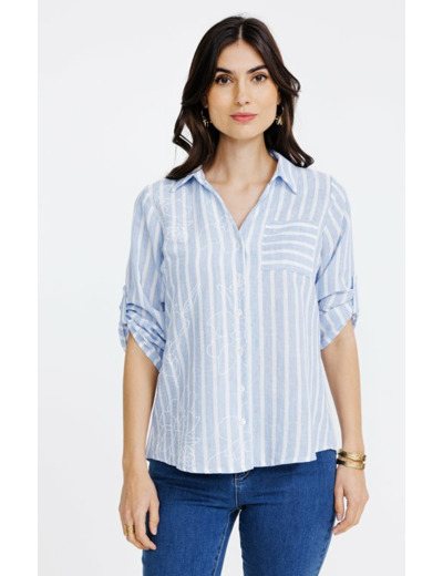 Chemise rayée imprimé fleurs