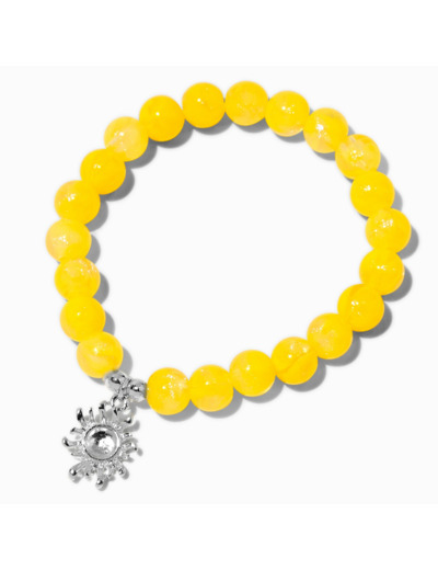 Bracelet élastique perlé jaune breloque soleil
