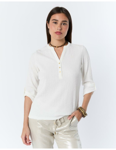 Top manches 3/4 uni BLANC Femme