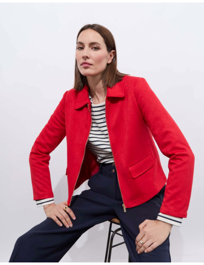 Veste courte en suédine unie ROUGE Femme