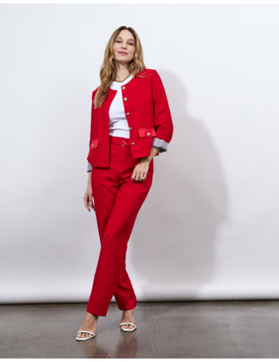 Pantalon 7/8 rond uni ROUGE Femme