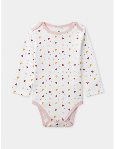 Lot de 2 bodies à rayures rose ou imprimés coeurs Bébé Fille