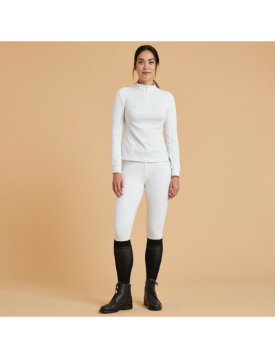 Polo de concours équitation manches longues chaud Femme - 500 blanc