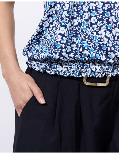 Top manches courtes imprimé à fleurs BLEU Femme