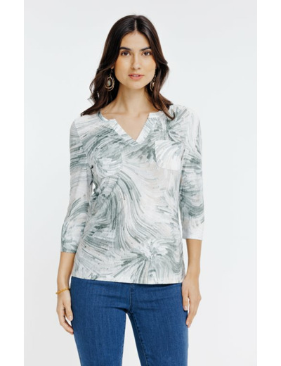 Tee-shirt imprimé col mao avec poches