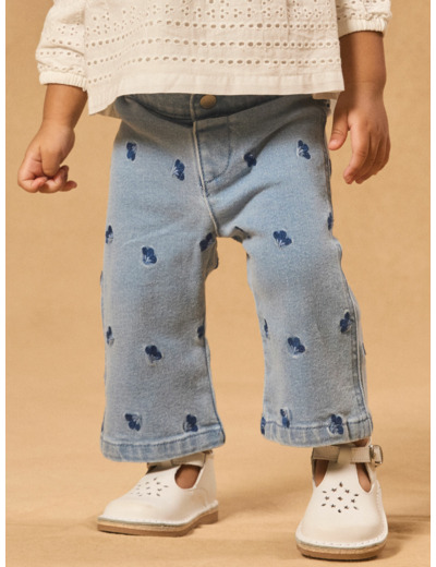 Pantalon brodé fleurs