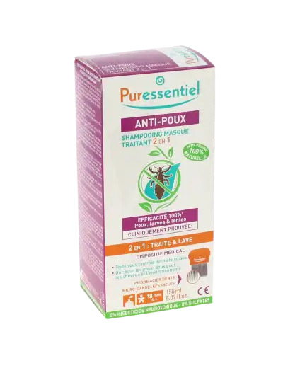 Puressentiel Anti-poux Shampoing Masque Traitant 2 En 1 Anti-poux Avec Peigne 150 Ml