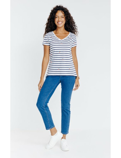 Tee-shirt rayé cerises à manches courtes