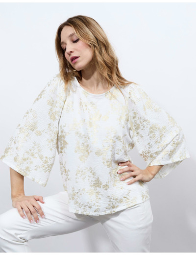 Blouse manches 3/4 unie BLANC Femme