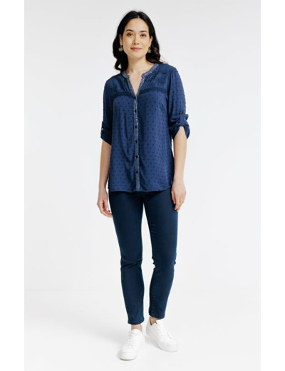 Blouse boutonnée mix matières