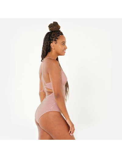 Maillot de bain 1 pièce surf rayé Femme - Bea rouge et blanc