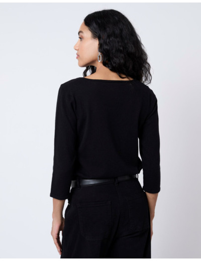 Pull fin uni décoré NOIR Femme