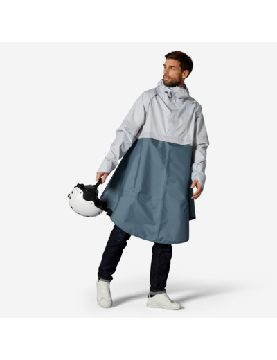 PONCHO PLUIE VISIBILITE NUIT VELO VILLE 540 BLEU GRIS