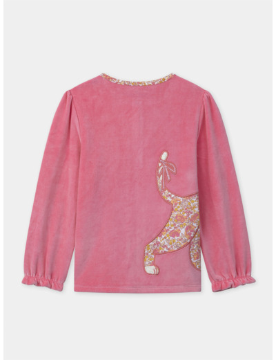 Pyjama rose en velours avec patch chat Fille
