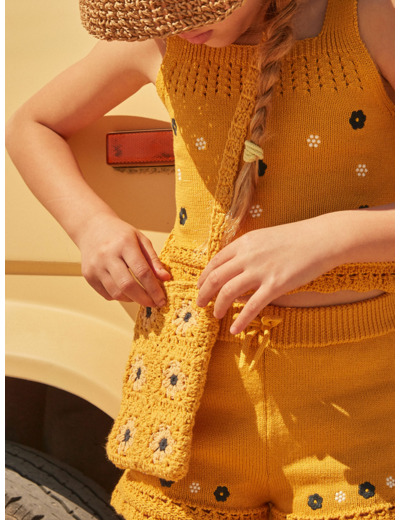 Sac besace en crochet jaune moutarde