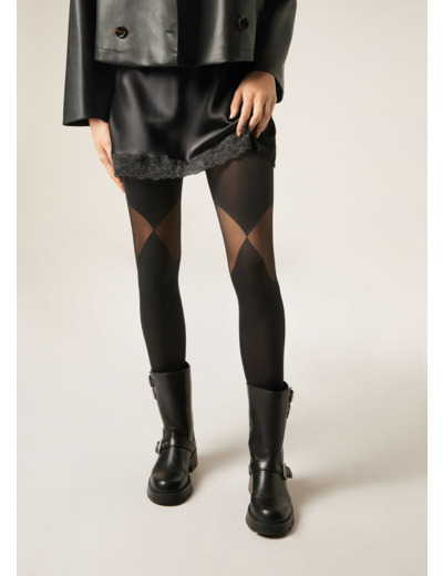 Collant opaque avec empiècements voile