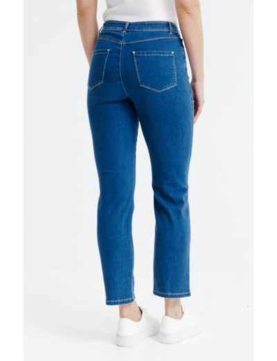 Pantacourt denim coupe droite, broderie