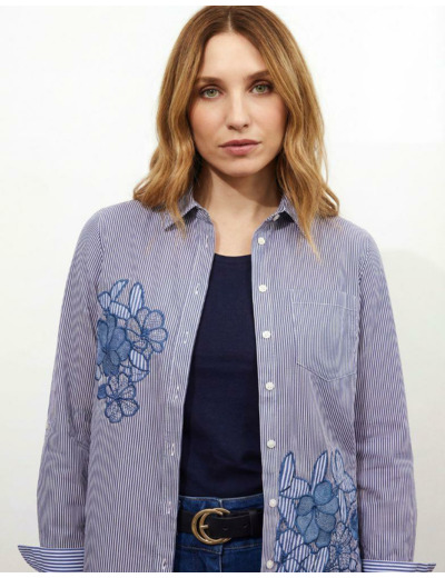 Chemisier manches longues rayé BLEU Femme