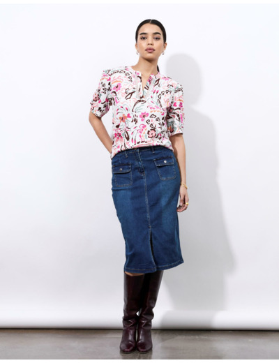 Top manches courtes imprimé BLANC Femme