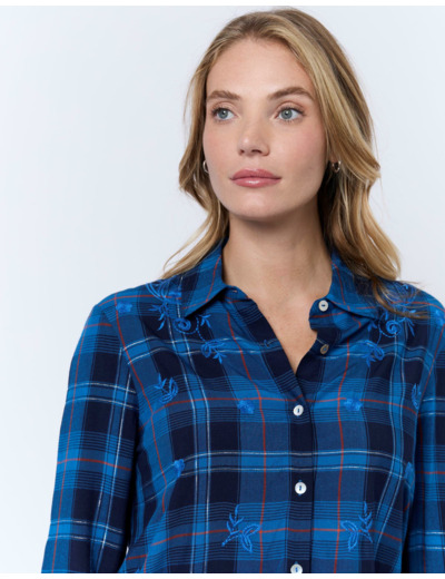 Chemisier manches longues à carreaux MARINE Femme