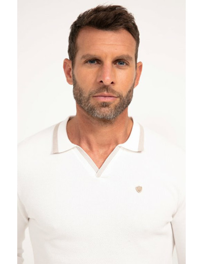 Pull col polo uni Creme