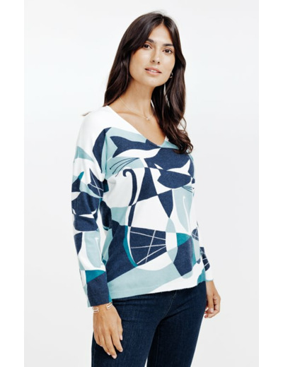 Pull imprimé chats géométriques