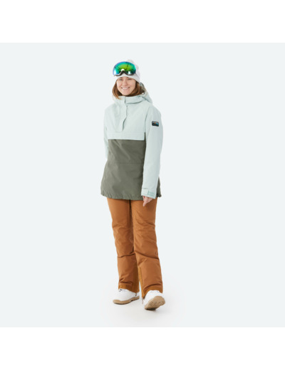 Veste de snowboard 1/2 zip femme, SNB 100 vert kaki