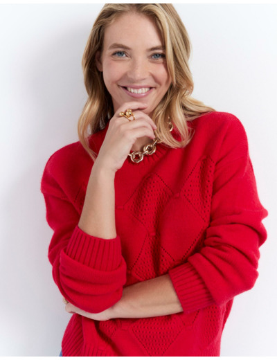 Pull épais uni ROUGE Femme