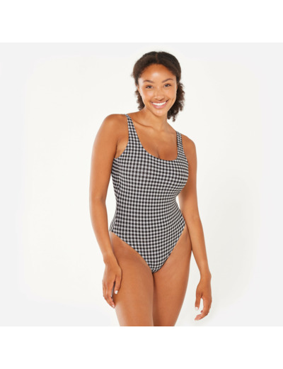 Maillot de bain 1 pièce texturé Femme - Aurely vichy noir et blanc