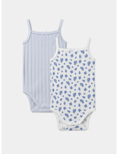 Lot de 2 bodies bébé fille à fines bretelles en coton issu de l'agriculture biologique