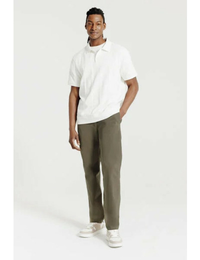 Pantalon straight taille élastiquée - Marron