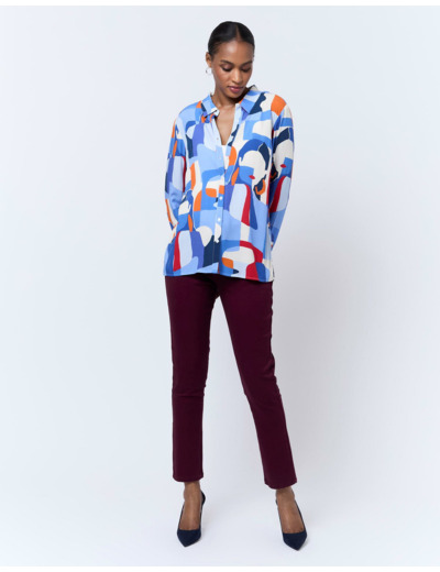 Chemisier manches longues imprimé BLEU Femme