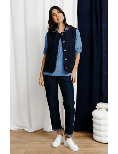 Pantalon jogging denim avec revers