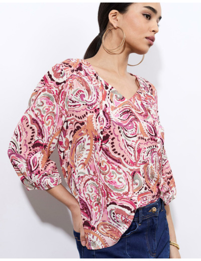 Blouse manches 3/4 imprimée ROSE Femme