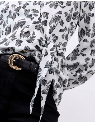 Chemisier manches longues imprimé à fleurs BLANC Femme