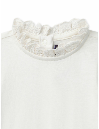 Body blanc à col volant et imprimé fleurs roses sur les manches Bébé Fille