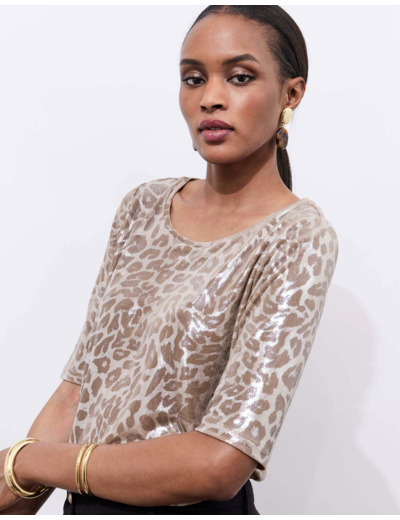 T-Shirt manches courtes imprimé BEIGE Femme