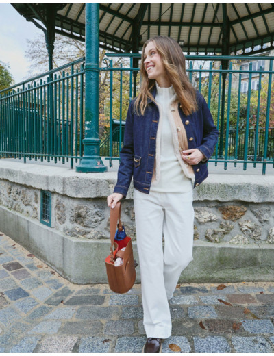 Blouson court en denim uni MARINE Femme