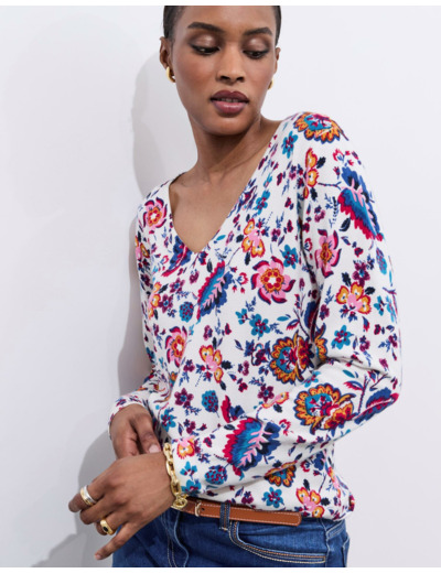 Pull fin imprimé ECRU Femme