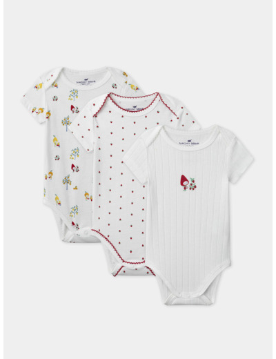 Lot de 3 bodies bébé fille à manches courtes en coton issu de l'agriculture biologique