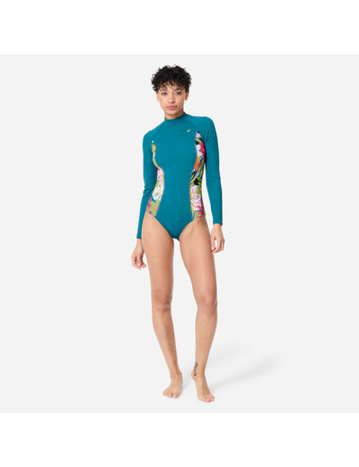 Maillot de bain de surf 1 pièce manches longues fleuri Femme - Dani bleu