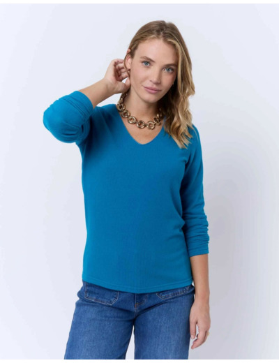 T-Shirt manches longues imprimé BLEU CANARD Femme