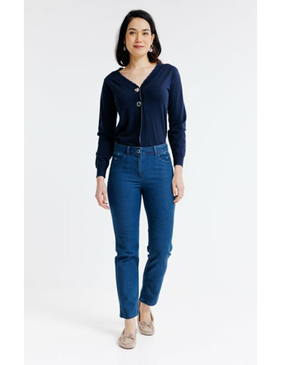 Pantacourt denim broderies fleurs