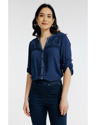 Blouse boutonnée mix matières