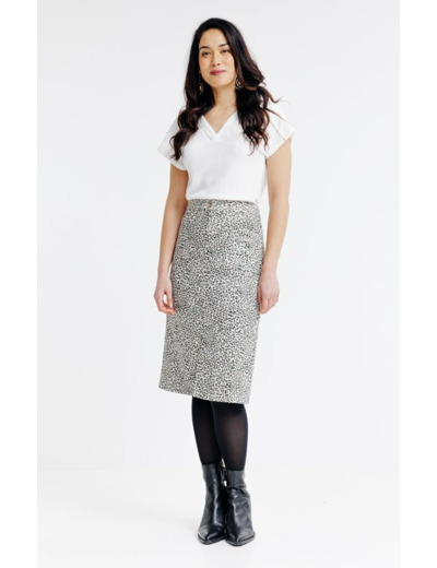 Jupe midi imprimée en scuba suédine