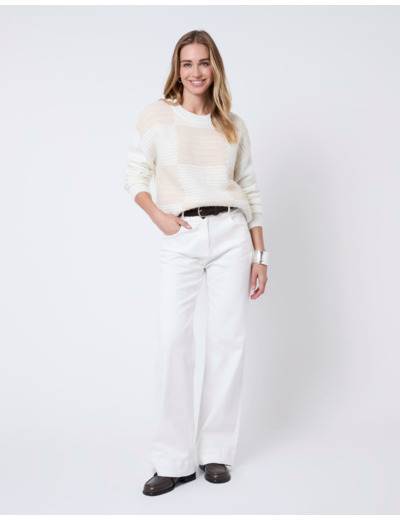 Pull épais en mélange laine bicolore ECRU Femme
