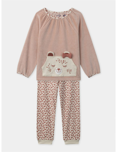 Pyjama rose en velours imprimé léopard Fille