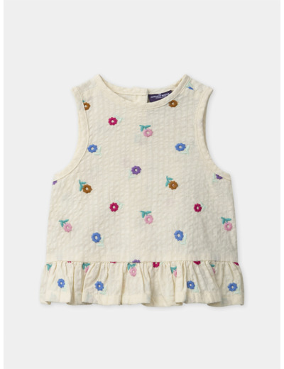 Blouse écrue à broderies fleuries sans manches Bébé Fille