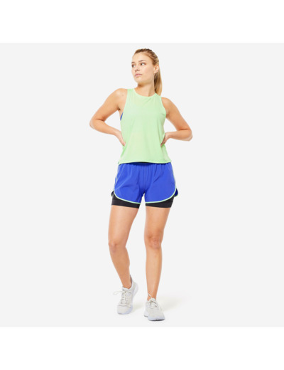 Short de fitness double couche femme, bleu électrique